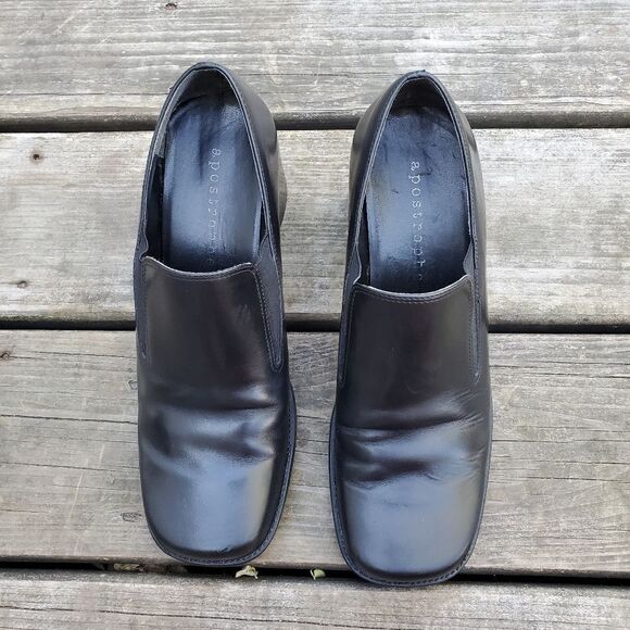 Vintage 90s y2k Bratz Black Leather Platform Oxford Chunky Heeled Loafers 8.5 - Picture 4 of 7